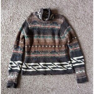 Polo Sport Turtle Neck Sweater Women's Medium Wool  Linen Nordic Pattern Knitted